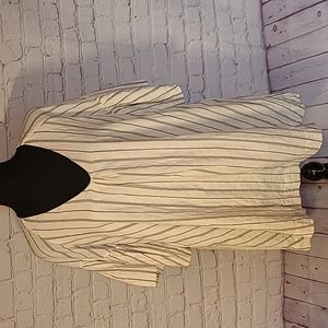 ToGether Collection Small Cream Striped Half Bell Sleeve Rayon Tunic Dress
